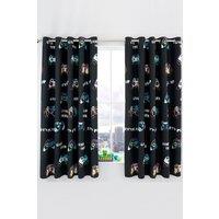 Catherine Lansfield 'Game Over' Reversible Lined Eyelet Curtains in Black | Size: 168 cm width x 183 cm drop