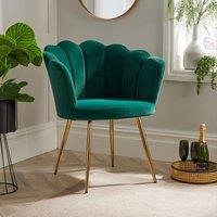 Home Source Boucle Fabric Scallop Shell Chair Wing Back Armchair Sofa Gold Legs in Emerald