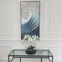 Modish Furnishing Blue & Cream Wave Black Framed Canvas