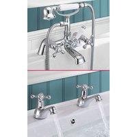 Nes Home Chrome Victorian Basin Taps & Bath Shower Mixer Tap in Silver