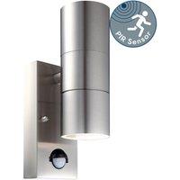 First Choice Lighting Blaze - Stainless Steel Outdoor Up Down Motion Sensor Wall Light in Silver