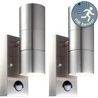 First Choice Lighting Set of 2 Blaze - Stainless Steel Outdoor Motion Sensor Wall Lights in Silver