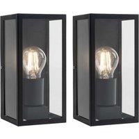 First Choice Lighting Set of 2 Mansfield - Black with Clear Glass IP44 Outdoor Wall Lights
