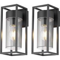 First Choice Lighting Set of 2 Hale - Black with Clear PC IP44 Outdoor Wall Lights