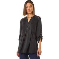 Roman Women's Lace Trim Buttoned Shirt in Black | Size: 10