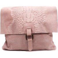 Kitise Women's Croc Skin Flap Over Italian Soft Suede Leather Small Crossbody Shoulder Bag Handbag in Pink