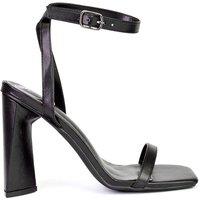 XY London Women's 'Max' Strappy Square Toe Sculptured Block High Heel Sandals in Black | Size: 7