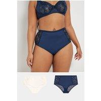 Yours Women's 2 Pack Embroidered Full Briefs in Dark Navy | Size: 22-24