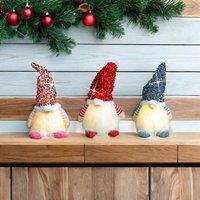 mysmartbuy Set of 3 Christmas Light Up Gonks - Festive Xmas Scandi Faceless Gonk Gnome Santa Novelty Decoration - 1 Pink, Silver & Red