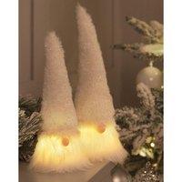 mysmartbuy Set of 2 White Light Up Christmas Gonks - Festive Xmas Faceless Fluffy Bearded Gonk Gnome Decoration with LED Face - H22 & 18cm