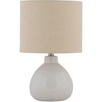 First Choice Lighting Tuscan - White Ceramic Lamp with Natural Linen Shade