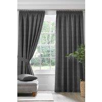 Dreams & Drapes 'Pembrey' Textured Pair of Pencil Pleat Curtains With Tie-Backs in Charcoal | Size: 168 cm width x 229 cm drop