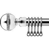 New Edge Blinds 16-19mm Bejeweled Extendable Durable Metal Curtain Pole Set in Metallic Silver | Size: 120 cm - 210 cm