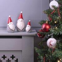 mysmartbuy 3 x Ceramic Christmas Gonk Ornaments - Freestanding Scandi Gnome Family Figurines with Xmas Hats, Novelty Home Festive Decorations