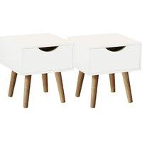 Home Source Bedside Cabinet 1 Drawer Bedroom Side Table for Storage Wooden Legs in White