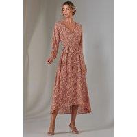 Jolie Moi Women's Gold Spot Printed Chiffon Maxi Dress in Orange | Size: 14