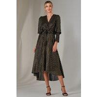 Jolie Moi Women's Metallic Spot Print Puffy Sleeve Maxi Dress in Black | Size: 12