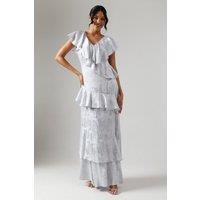 Satin Jacquard Ruffle Detail Bridesmaid Dress