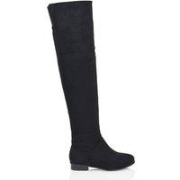 XY London Women's 'Ivy' Flat Low Block Heel Over The Knee Boots in Jet Black | Size: 5