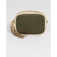Beau - Italian Leather Crossbody Bag - Khaki/Gold, Pebbled