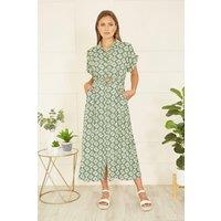 Yumi Women's Green Viscose Midi Shirt Dress With Matching Belt | Size: 18
