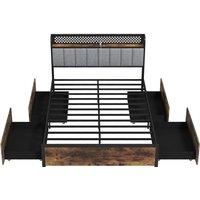 Costway King Bed Platform Bed with LED Lights & USB Power Outlets in Brown