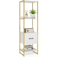 Gymax 5-Tier Bookshelf With Drawer Tall Narrow Bookcase Display Shelves in White