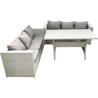 Fimous Rattan Garden Furniture Set 6 Seater Outdoor Sofa Set with Dining Table Light Grey Mixed