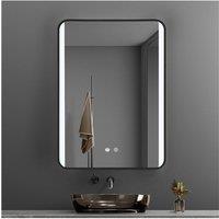 Living and Home Retangular LED Light Bathroom Vanity Mirror with Metal Frame in Black