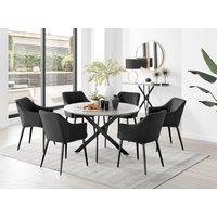 FurnitureboxUK Novara Grey Concrete Effect Black Leg 120cm Round Dining Table & 6 Calla Black Leg Chairs