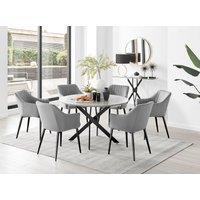 FurnitureboxUK Novara Grey Concrete Effect Black Leg 120cm Round Dining Table & 6 Calla Black Leg Chairs