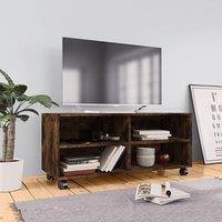 TV Cabinet with Castors Smoked Oak 90x35x35 cm Engineered Wood