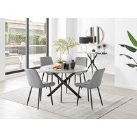 FurnitureboxUK Novara Grey Concrete Effect Black Leg 120cm Round Dining Table & 4 Pesaro Black Leg Chairs