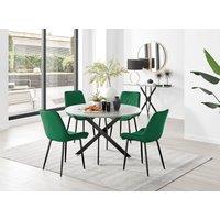 FurnitureboxUK Novara Grey Concrete Effect Black Leg 120cm Round Dining Table & 4 Pesaro Black Leg Chairs in Green
