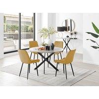 FurnitureboxUK Novara Grey Concrete Effect Black Leg 120cm Round Dining Table & 4 Pesaro Black Leg Chairs in Mustard
