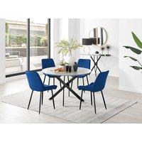 FurnitureboxUK Novara Grey Concrete Effect Black Leg 120cm Round Dining Table & 4 Pesaro Black Leg Chairs in Navy