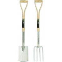 Pegdev Perennial Stainless Steel Border Spade & Fork Set for Garden Beds in Light Oak