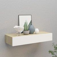 Berkfield Home Wall-mounted Drawer Shelf Oak & White 60x23.5x10cm MDF in Brown | Size: 60x23.5x10 cm