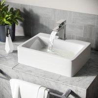 Nes Home Leven 420 x 320mm Cloakroom Rectangle Counter Top Basin rounded Edges in White
