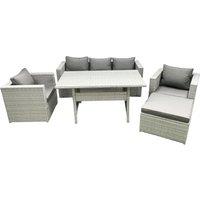 Fimous Garden Dining Set Outdoor Rattan Furniture Set with Sofa Dining Table 2 Chairs Big Footstool Light Grey Mixed
