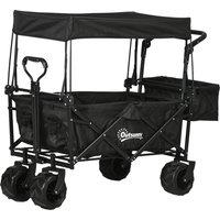 OUTSUNNY Outdoor Push Pull Wagon Stroller Cart w/ Canopy Top in Black