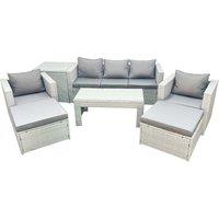 Fimous Rattan Garden Furniture Set 7 Seater Outdoor Garden Sofa 2 Chairs Oblong Coffee Table Set with 2 Stools Side Table Light Grey Mixed