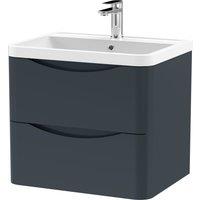 Balterley Wall Hung 2 Drawer Bathroom Vanity Unit & Basin, Dark Grey, 550mm in Grey
