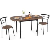 Gymax 3 PCS Drop Leaf Dining Table Set Corner Breakfast Table With 2 Chairs in Brown