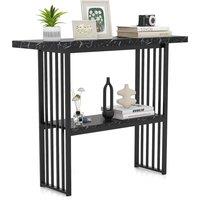 Gymax 2-tier Console Table Entryway Table With Open Shelf Faux Marble Tabletop in Black