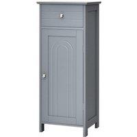 Gymax Bathroom Floor Cabinet Organizer 3-Position Adjustable Shelves Drawer in Grey