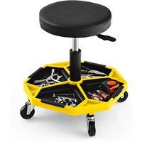 Gymax Garage Pneumatic Rolling Stool With Tool Tray Padded Seat 150 KG Capacity in Yellow