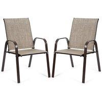 Costway Set of 2 Patio Chairs Portable High Back Garden Camping Dining Chairs with Armrest in Grey