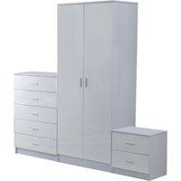HOMCOM High Gloss Home Furniture Set Wardrobe Chest Bedside Table 7 Drawer in White