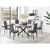 FurnitureboxUK Novara Grey Concrete Effect Black Leg 120cm Round Dining Table & 6 Velvet Milan Black Leg Chairs